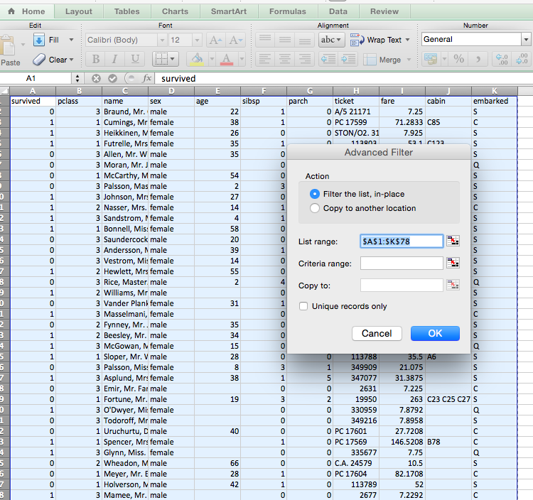 Filter in Excel